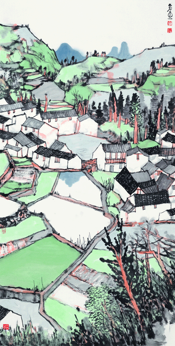 15221-晨曦-------纸本水墨设色-136x68cm--2015.gif