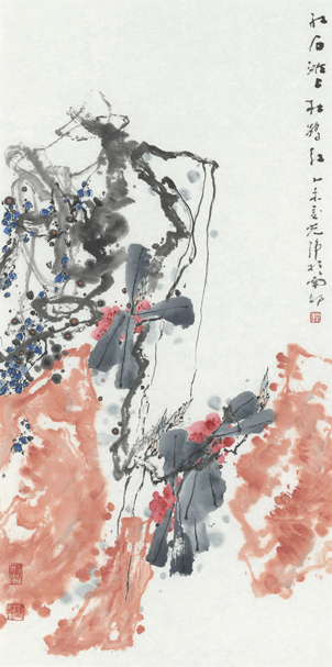 红石滩上杜鹃红-136×68cm-2015.gif