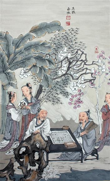 蕉阴对弈图-66X39CM---2012年.jpg