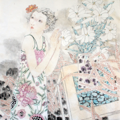 工笔人物--《花季少女》李天军 68x68cm 系列 (1)a.jpg